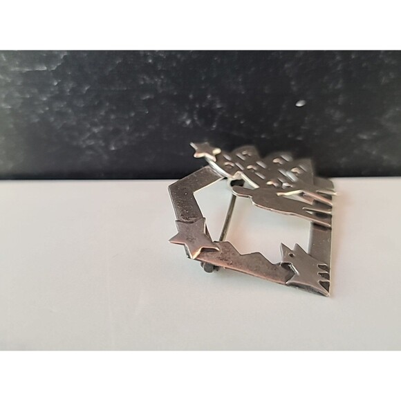 Far Fetched 925 Sterling Silver Christmas Scene Brooch Vintage - Picture 5 of 10